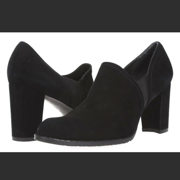 Stuart Weitzman Black Suede Leather Slip On Heels Traction Luxury Designer - Picture 1 of 14